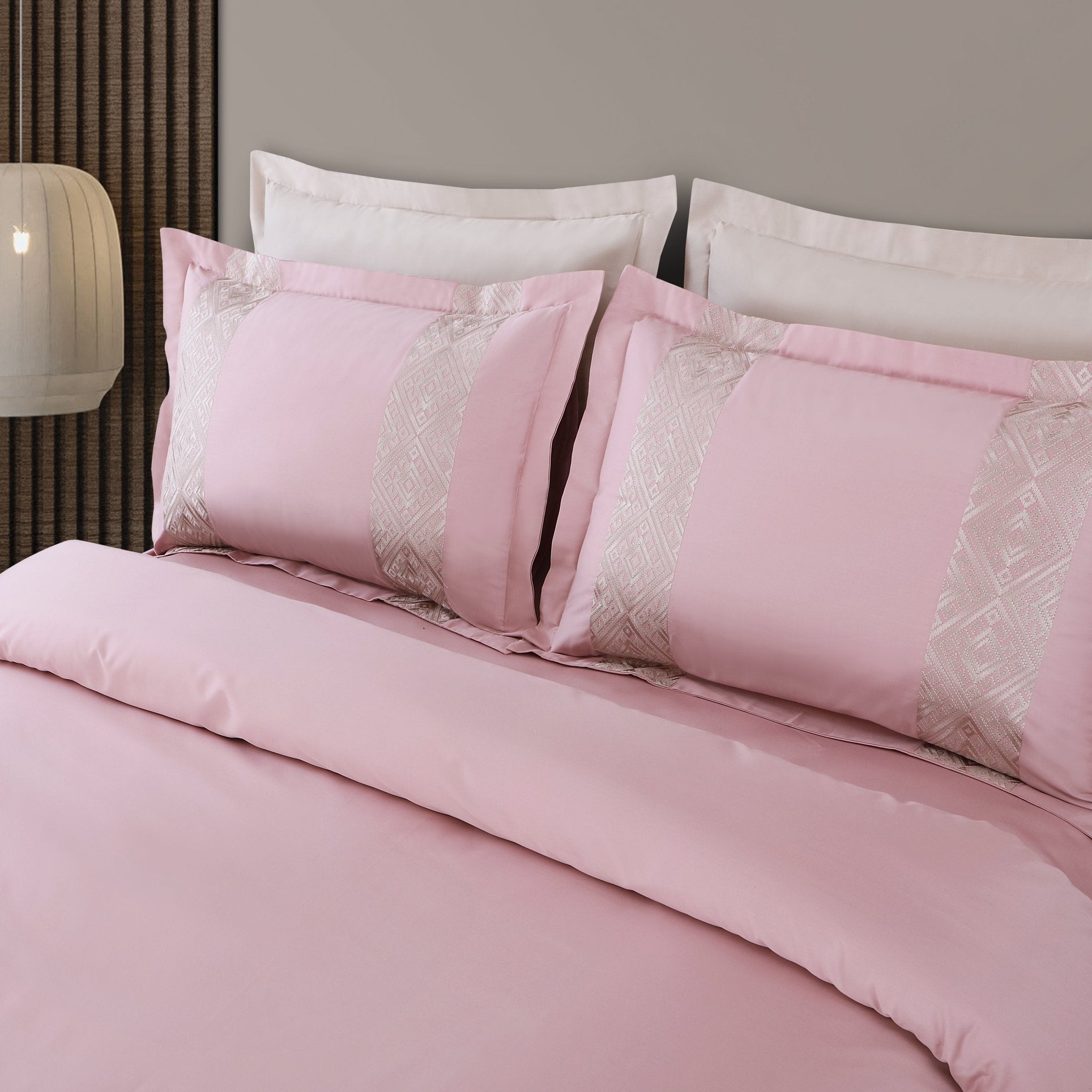 Malako Luxe Stitch & Dream: 550 TC Pink & Beige Premium Embroidered Bedding - MALAKO