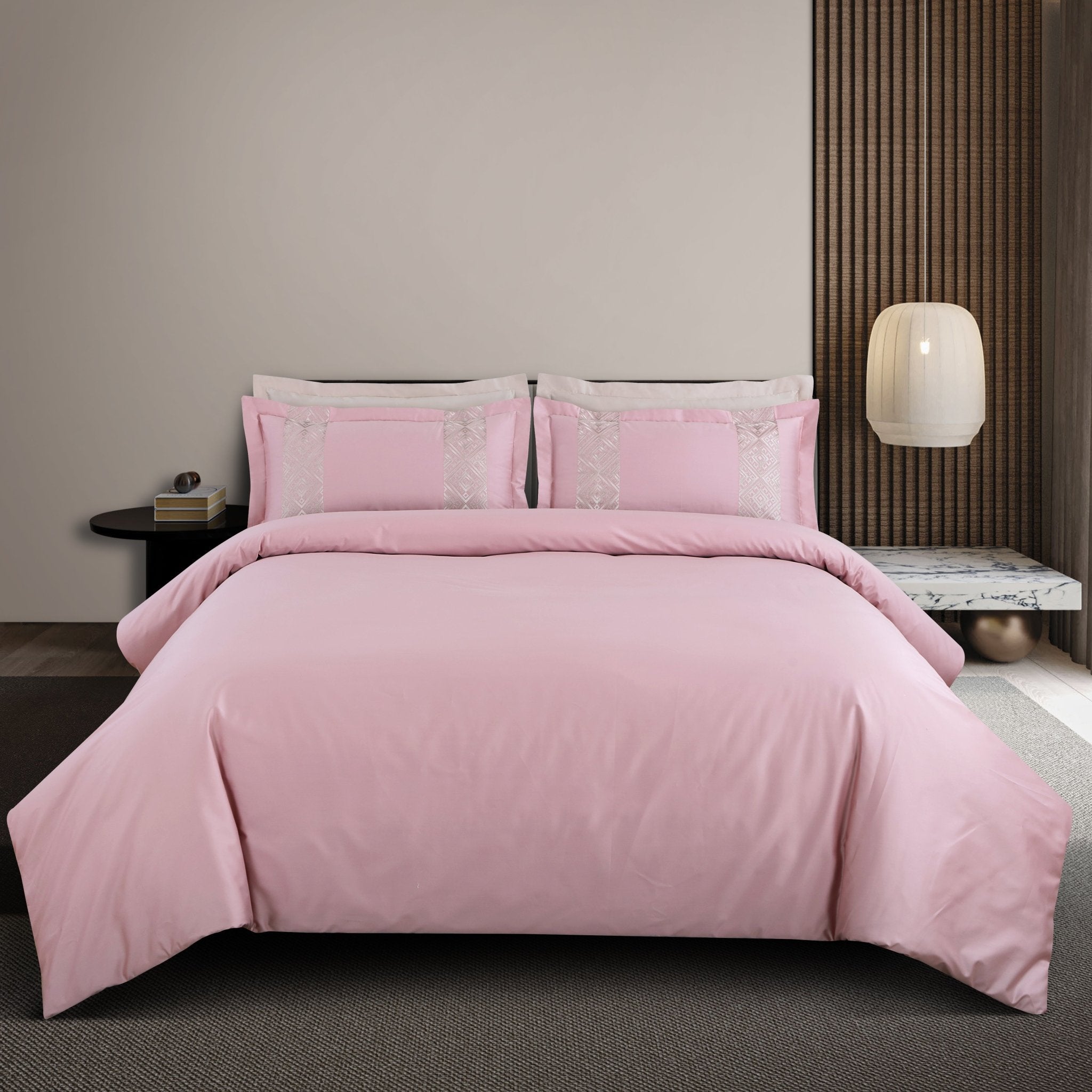 Malako Luxe Stitch & Dream: 550 TC Pink & Beige Premium Embroidered Bedding - MALAKO