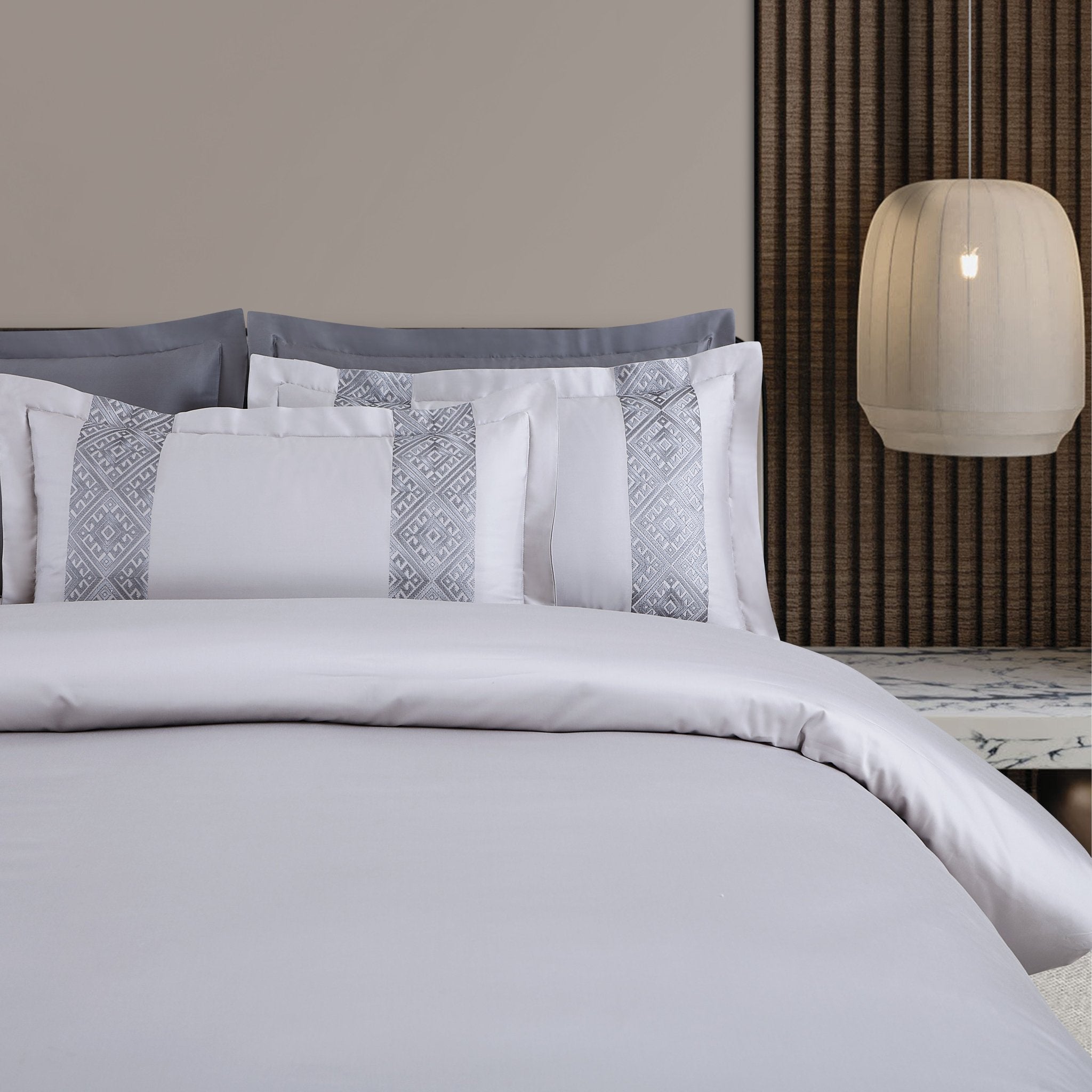 Malako Luxe Stitch & Dream: 550 TC Silver & Grey Premium Embroidered Bedding - MALAKO