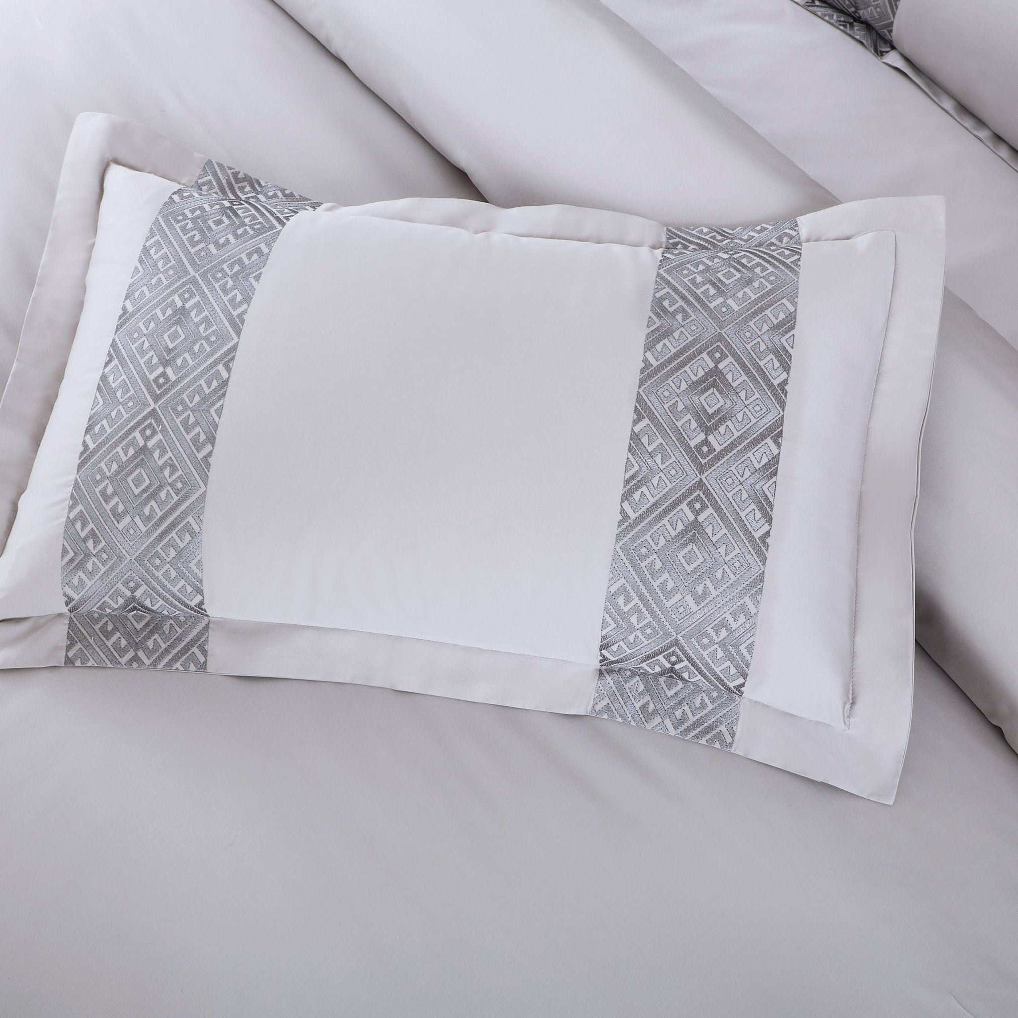 Malako Luxe Stitch & Dream: 550 TC Silver & Grey Premium Embroidered Bedding - MALAKO