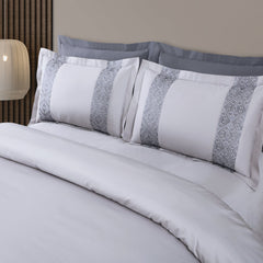 Malako Luxe Stitch & Dream: 550 TC Silver & Grey Premium Embroidered Bedding - MALAKO