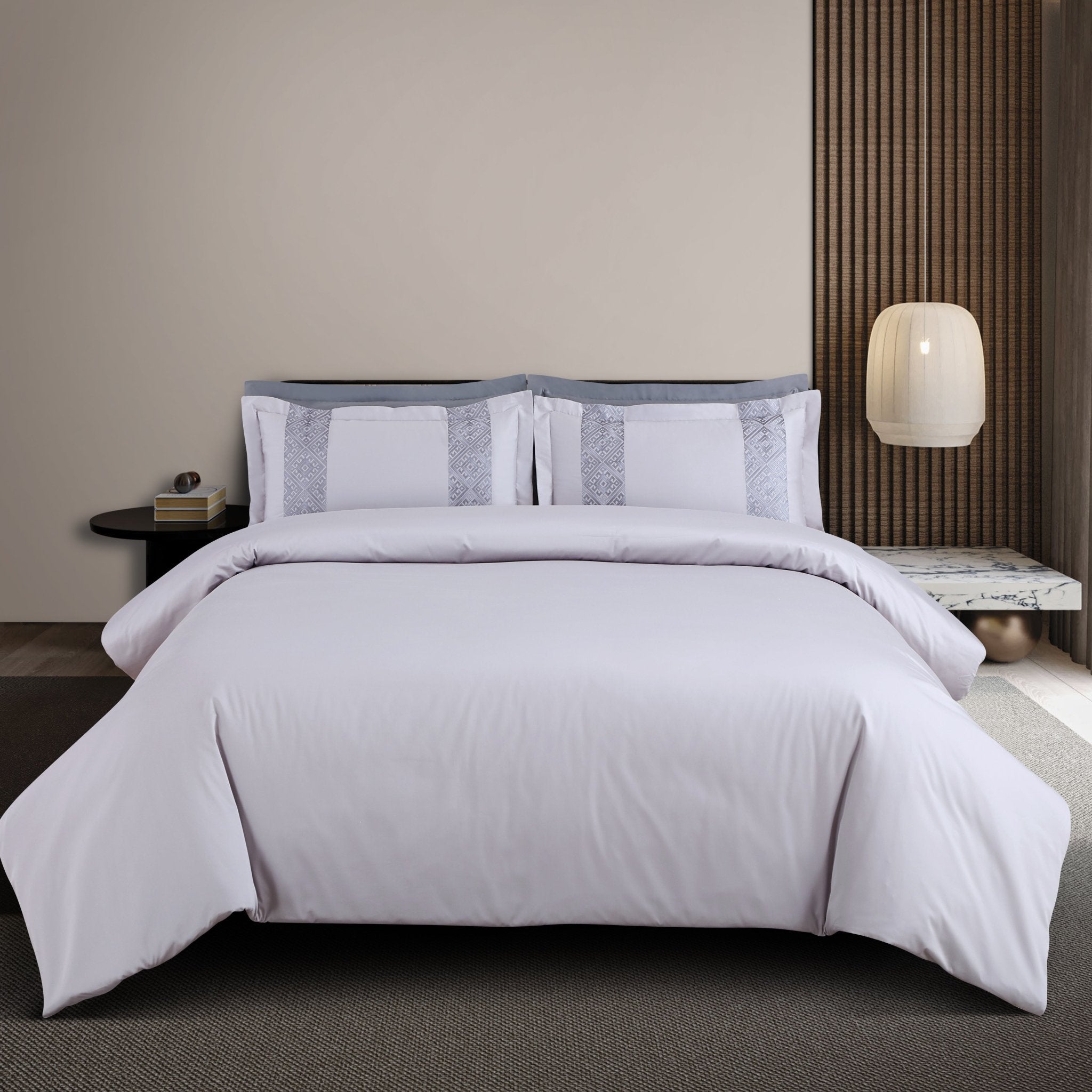 Malako Luxe Stitch & Dream: 550 TC Silver & Grey Premium Embroidered Bedding - MALAKO