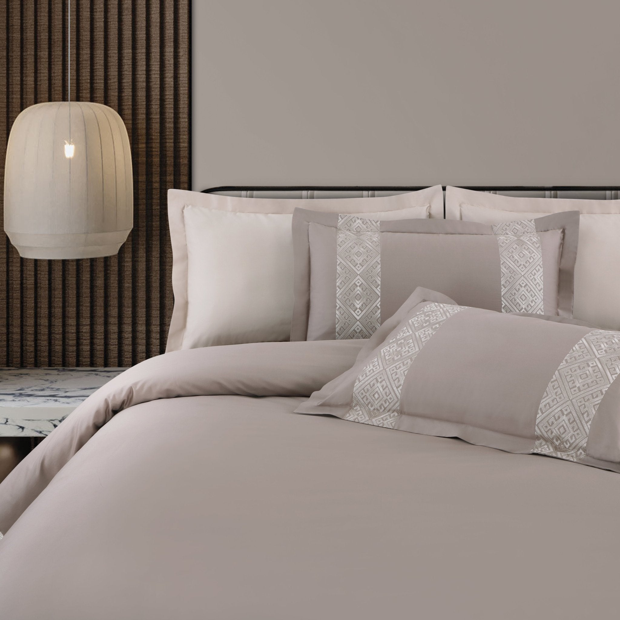 Malako Luxe Stitch & Dream: 550 TC Taupe & Beige Premium Embroidered Bedding - MALAKO