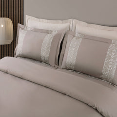 Malako Luxe Stitch & Dream: 550 TC Taupe & Beige Premium Embroidered Bedding - MALAKO