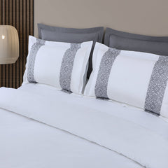 Malako Luxe Stitch & Dream: 550 TC White & Grey Premium Embroidered Bedding - MALAKO