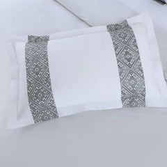 Malako Luxe Stitch & Dream: 550 TC White & Grey Premium Embroidered Bedding - MALAKO