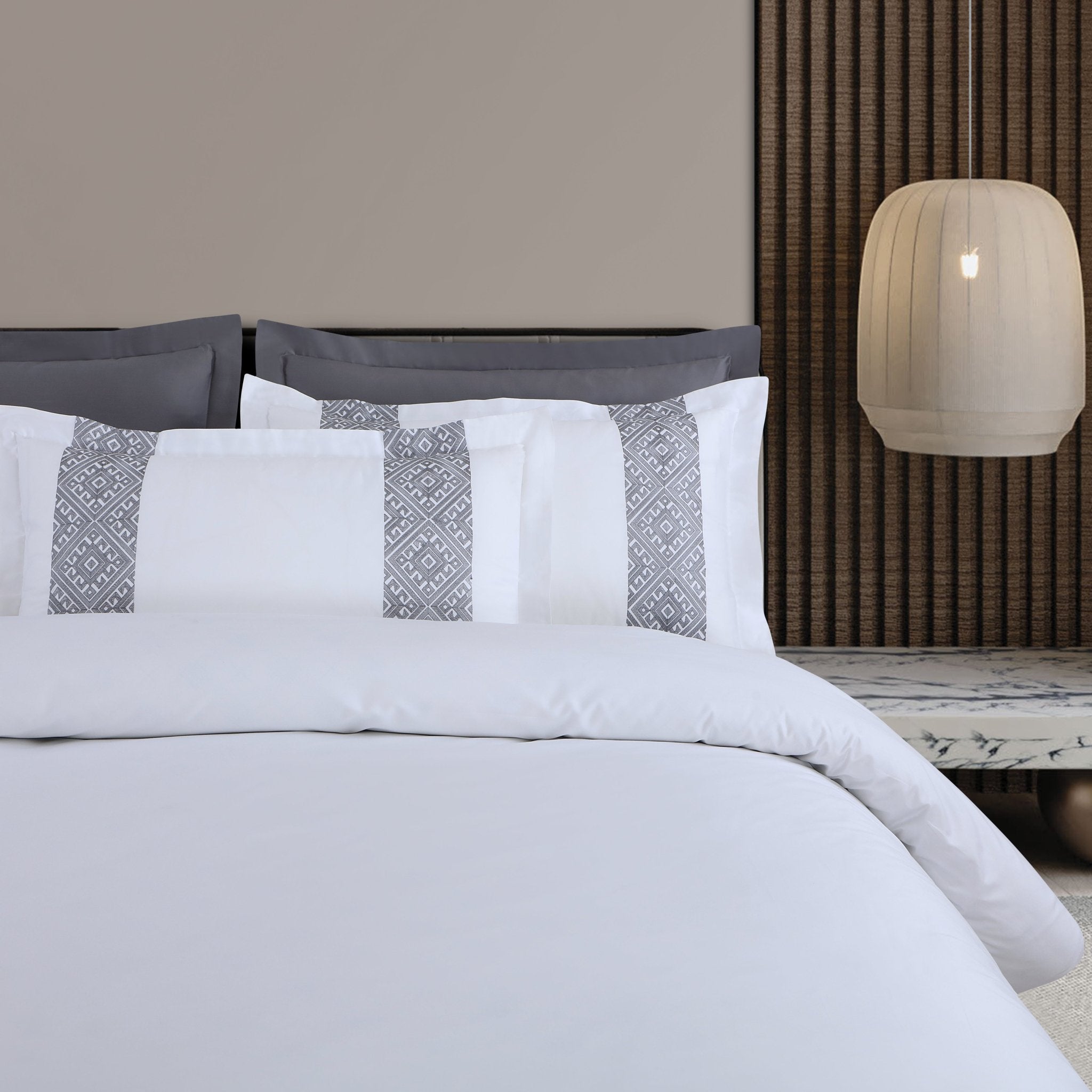 Malako Luxe Stitch & Dream: 550 TC White & Grey Premium Embroidered Bedding - MALAKO