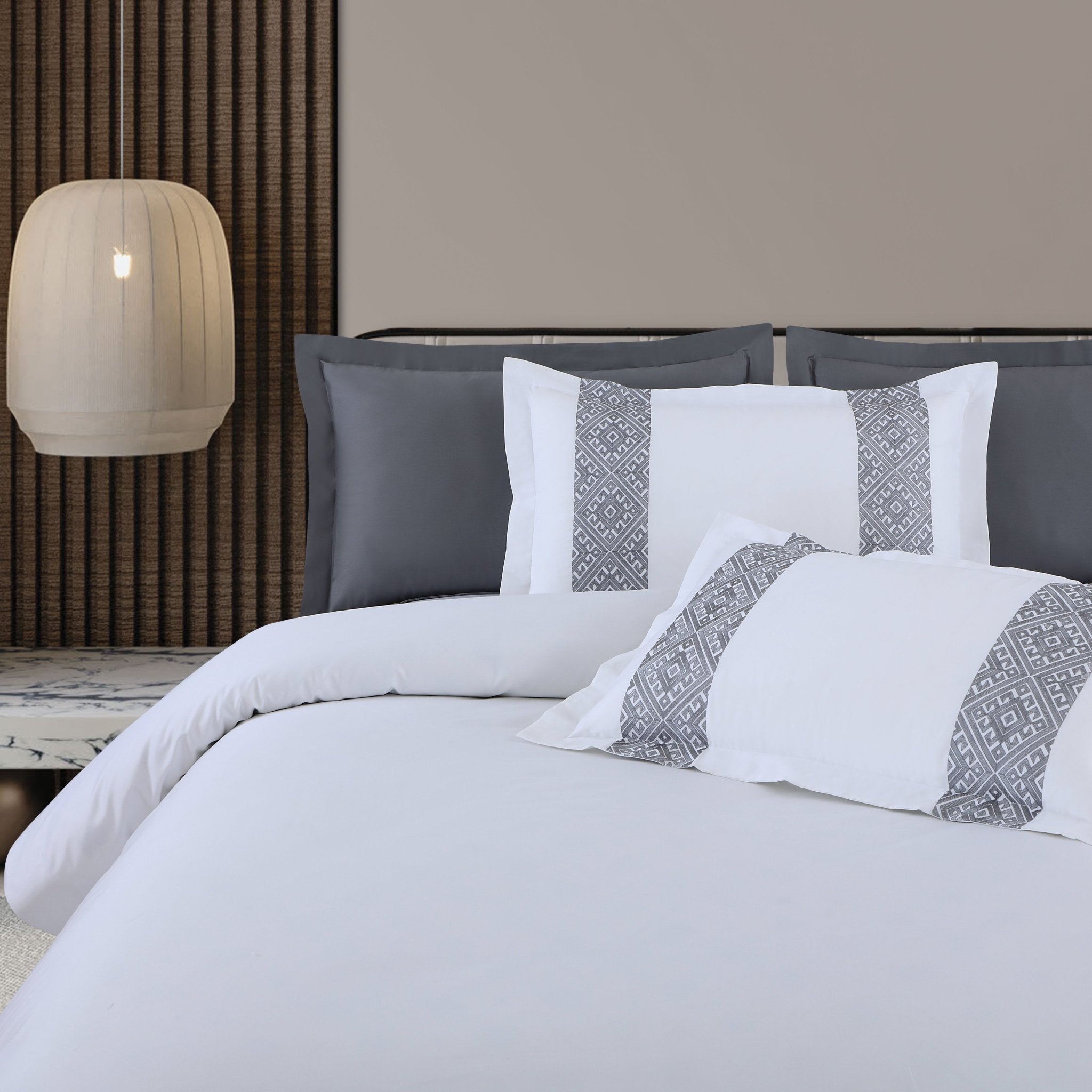 Malako Luxe Stitch & Dream: 550 TC White & Grey Premium Embroidered Bedding - MALAKO