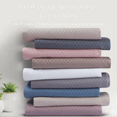 Malako Lyon Jacquard Checks 450 TC 100% Cotton King Size Bed Sheets/Duvet Covers - MALAKO