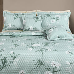 Malako Royale 100% Cotton Sage Green Botanical King Size 5 Piece Quilted Bedspread Set - MALAKO