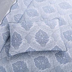 Malako Royale 100% Cotton Silver & Blue Ethnic King Size Quilted Bedspread Set - MALAKO