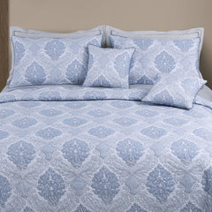 Malako Royale 100% Cotton Silver & Blue Ethnic King Size Quilted Bedspread Set - MALAKO