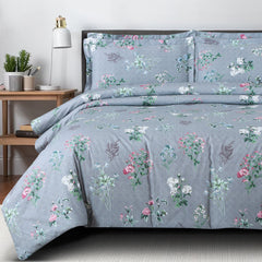 Malako Royale XL Blue/Grey Floral 100% Cotton King Size Bedding - MALAKO