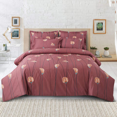 Malako Royale XL Red Botanical 100% Cotton King Size Quilted Comforter Set - MALAKO