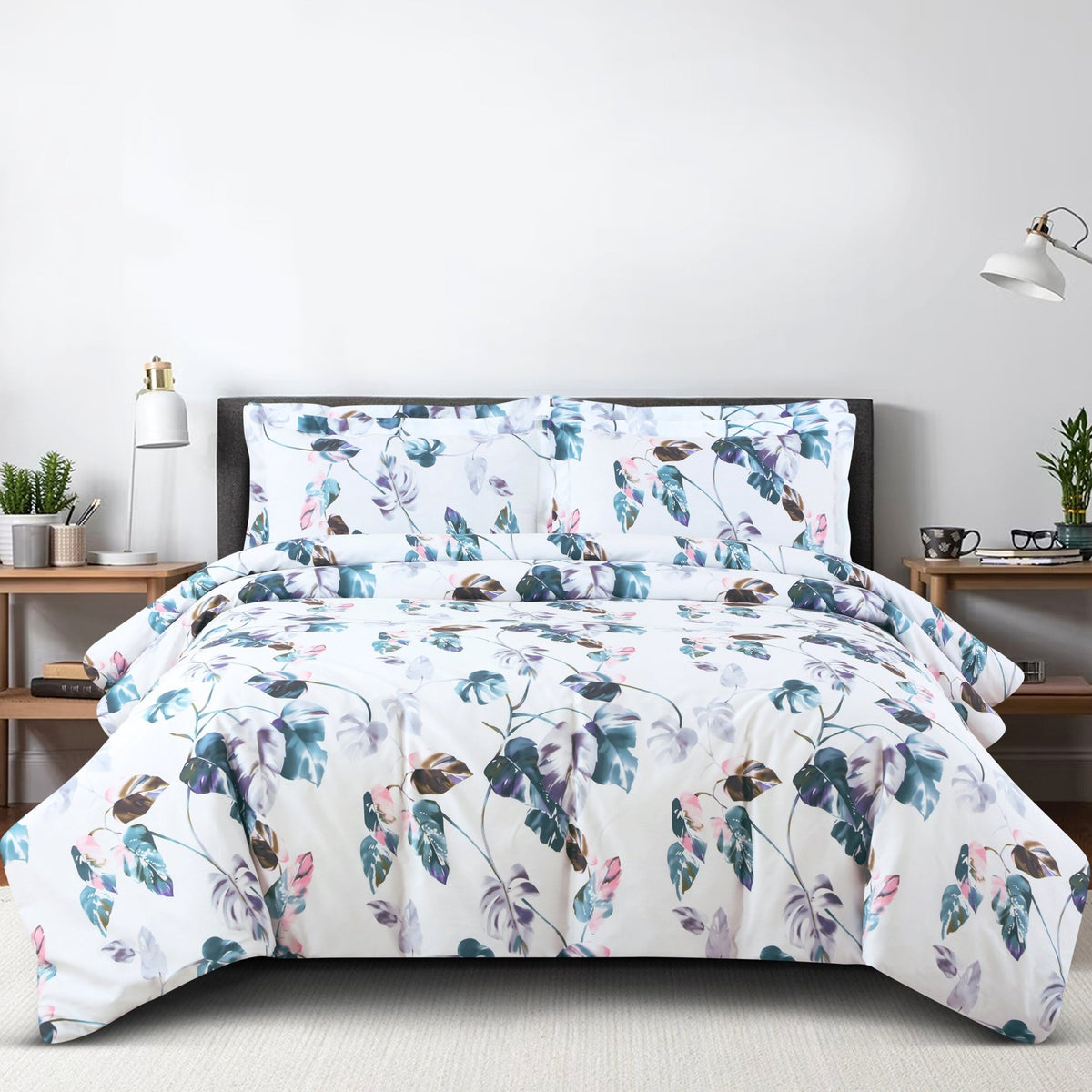 Malako Royale XL White Botanical 100% Cotton King Size Bedding - MALAKO