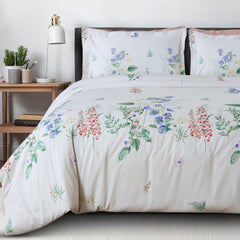 Malako Sion 100% Cotton Off - White Botanic King Size Bedding Set - MALAKO