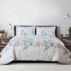 Malako Sion 100% Cotton Off - White Botanic King Size Bedding Set - MALAKO