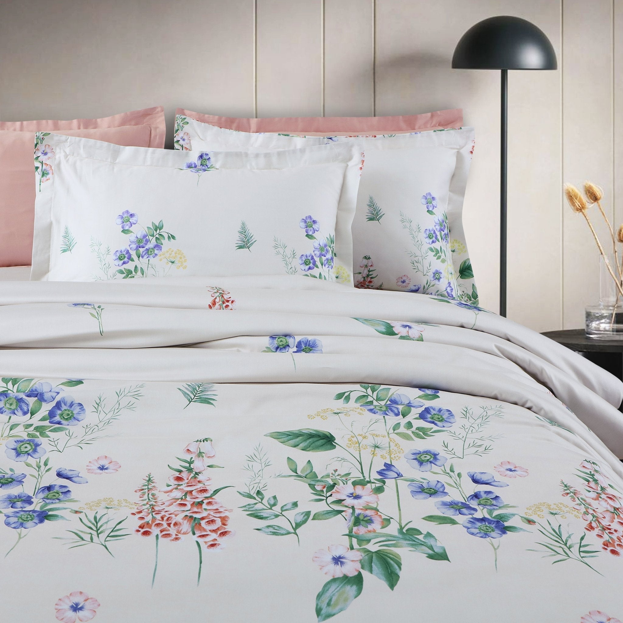 Malako Sion 100% Cotton Off - White Botanic King Size Bedding Set - MALAKO