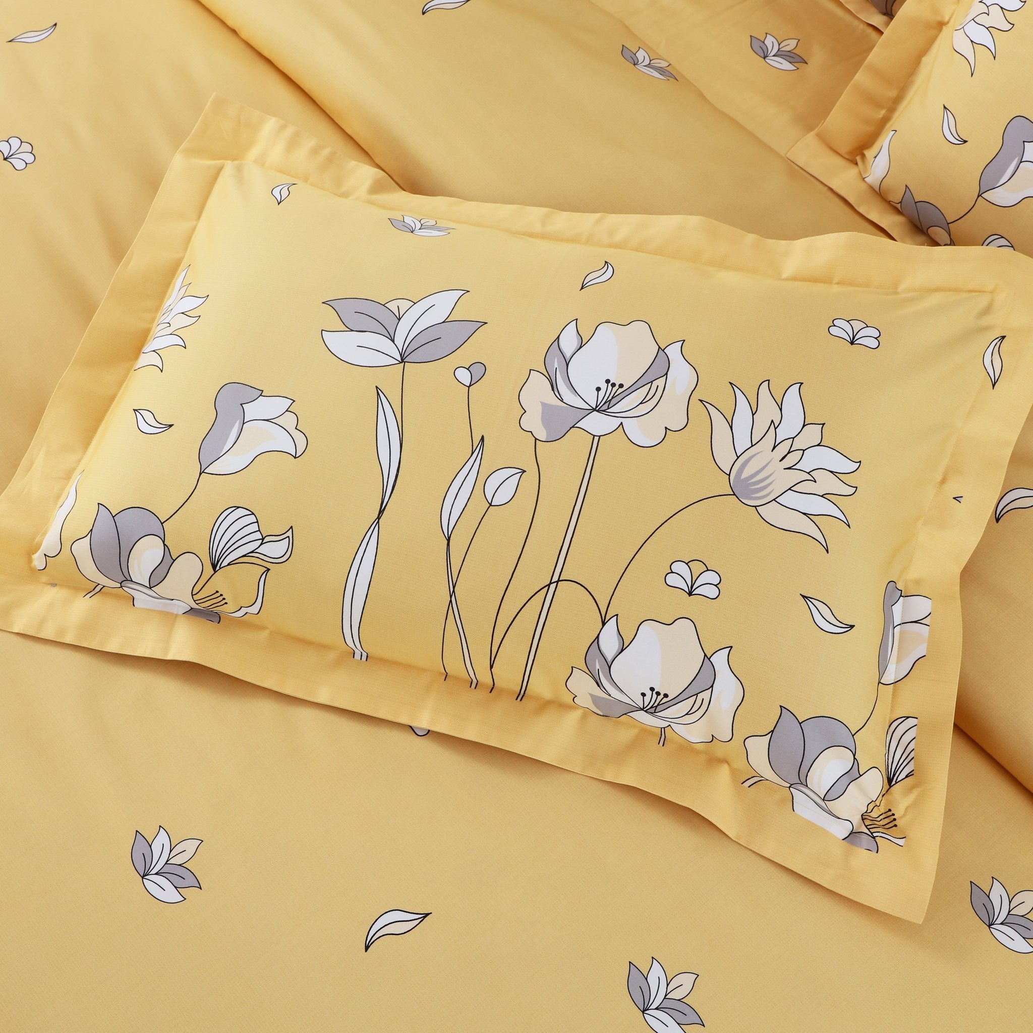 Malako Sion 100% Cotton Yellow Botanic King Size Bedding Set - MALAKO