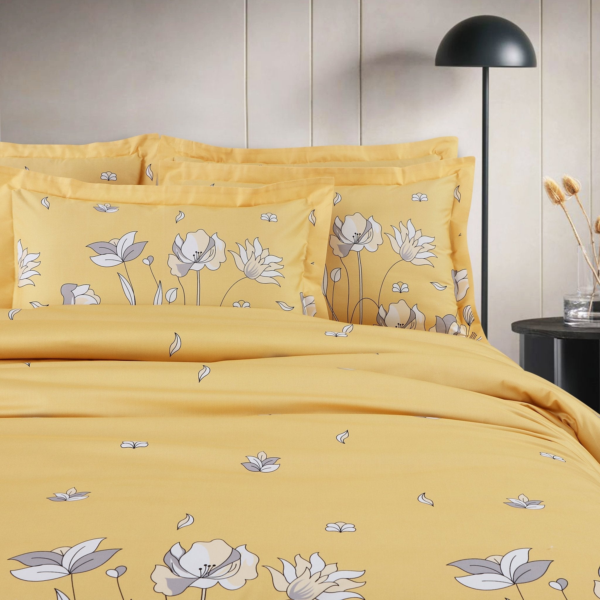 Malako Sion 100% Cotton Yellow Botanic King Size Bedding Set - MALAKO