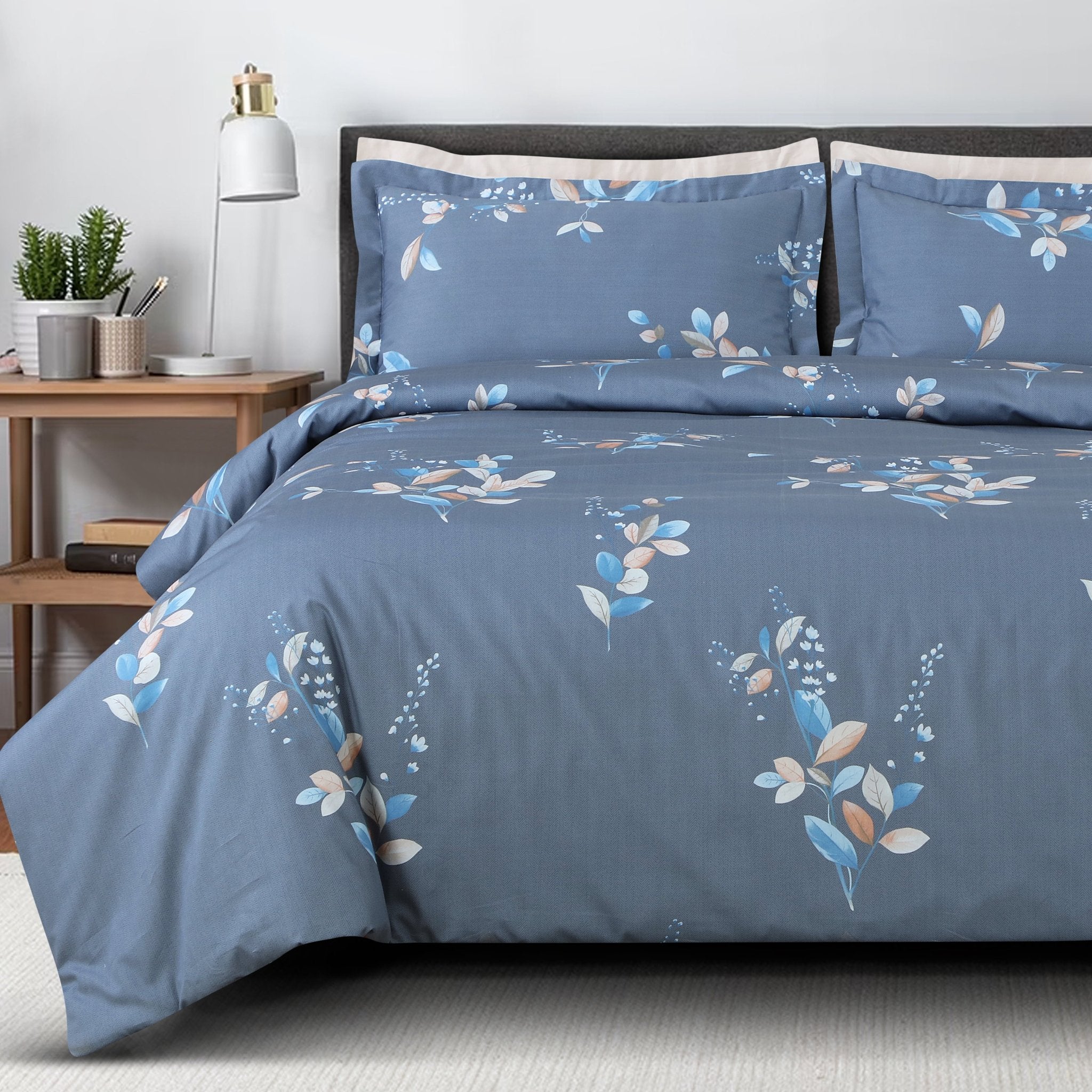 Malako Sion 500TC Egyptian Cotton Air Force Blue Botanic King Size Bedding Set - MALAKO