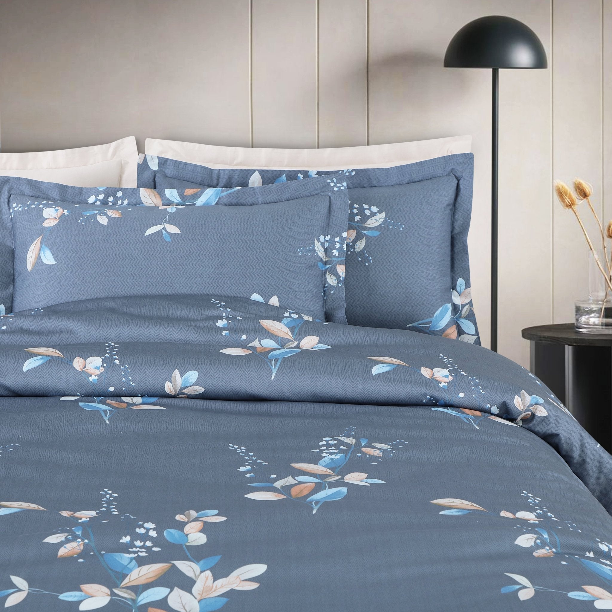 Malako Sion 500TC Egyptian Cotton Air Force Blue Botanic King Size Bedding Set - MALAKO