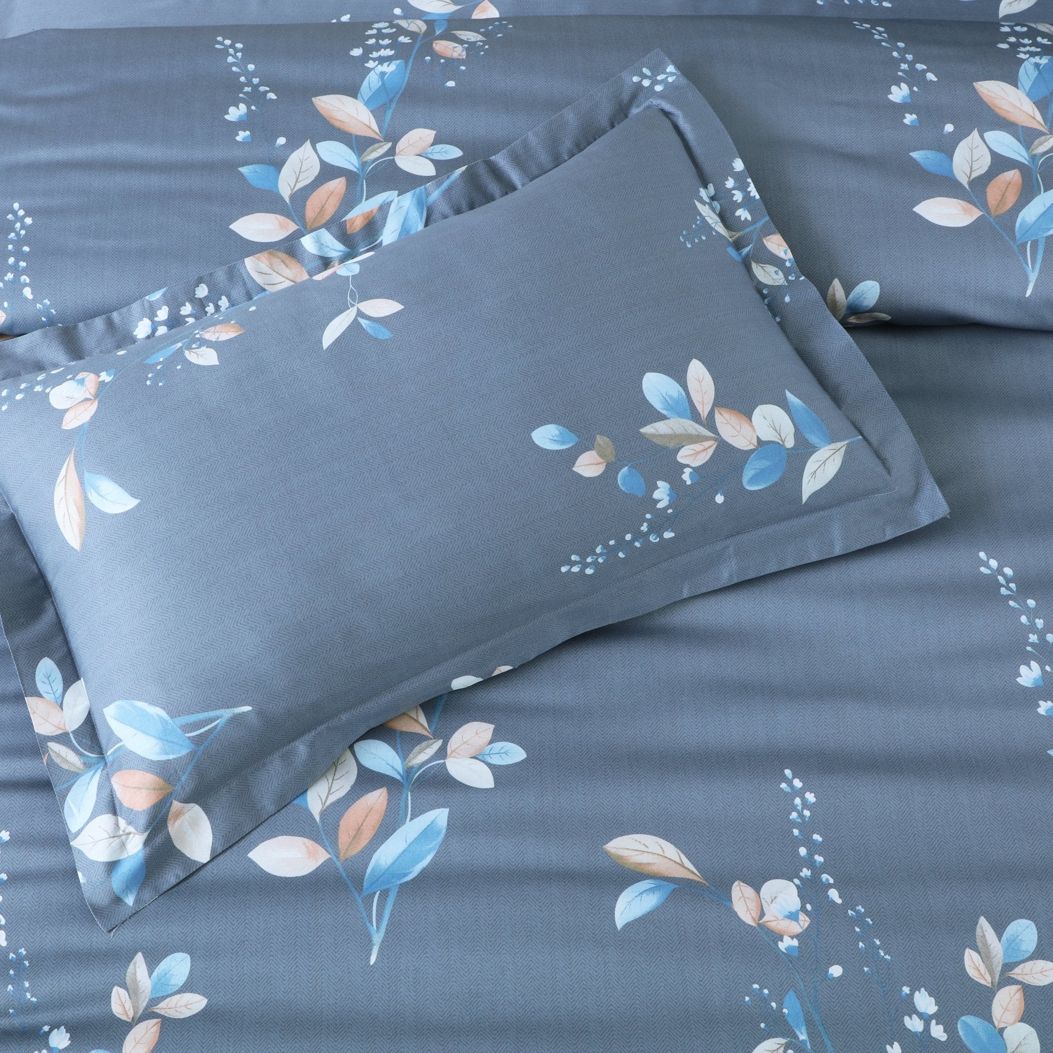 Malako Sion 500TC Egyptian Cotton Air Force Blue Botanic King Size Bedding Set - MALAKO