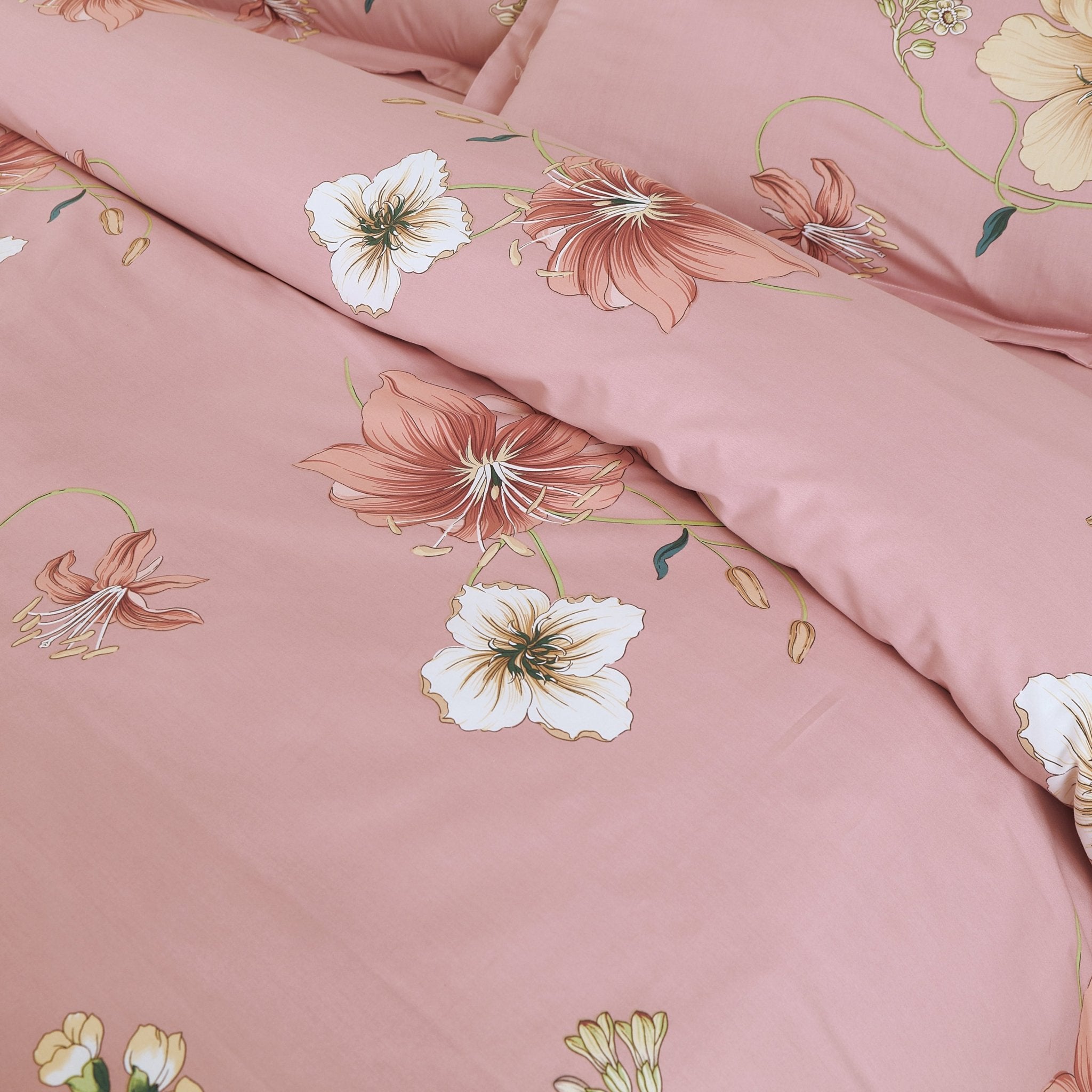 Malako Sion 500TC Egyptian Cotton Baby Pink Botanic King Size Bedding Set - MALAKO