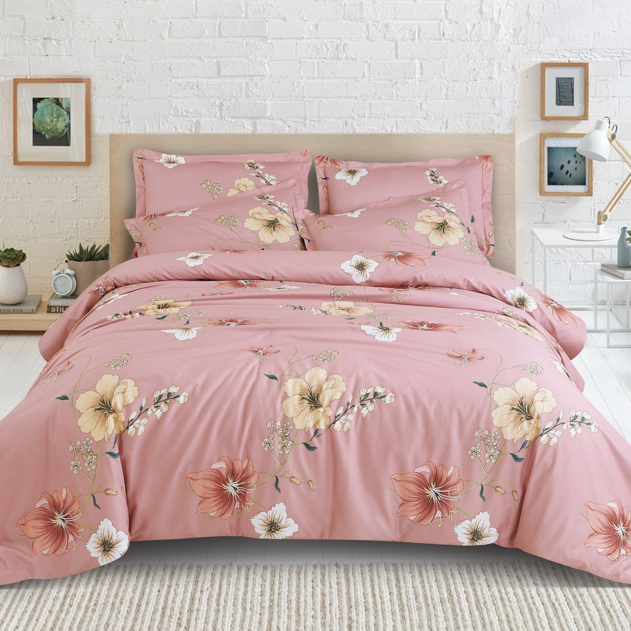 Malako Sion 500TC Egyptian Cotton Baby Pink Botanic King Size Bedding Set - MALAKO