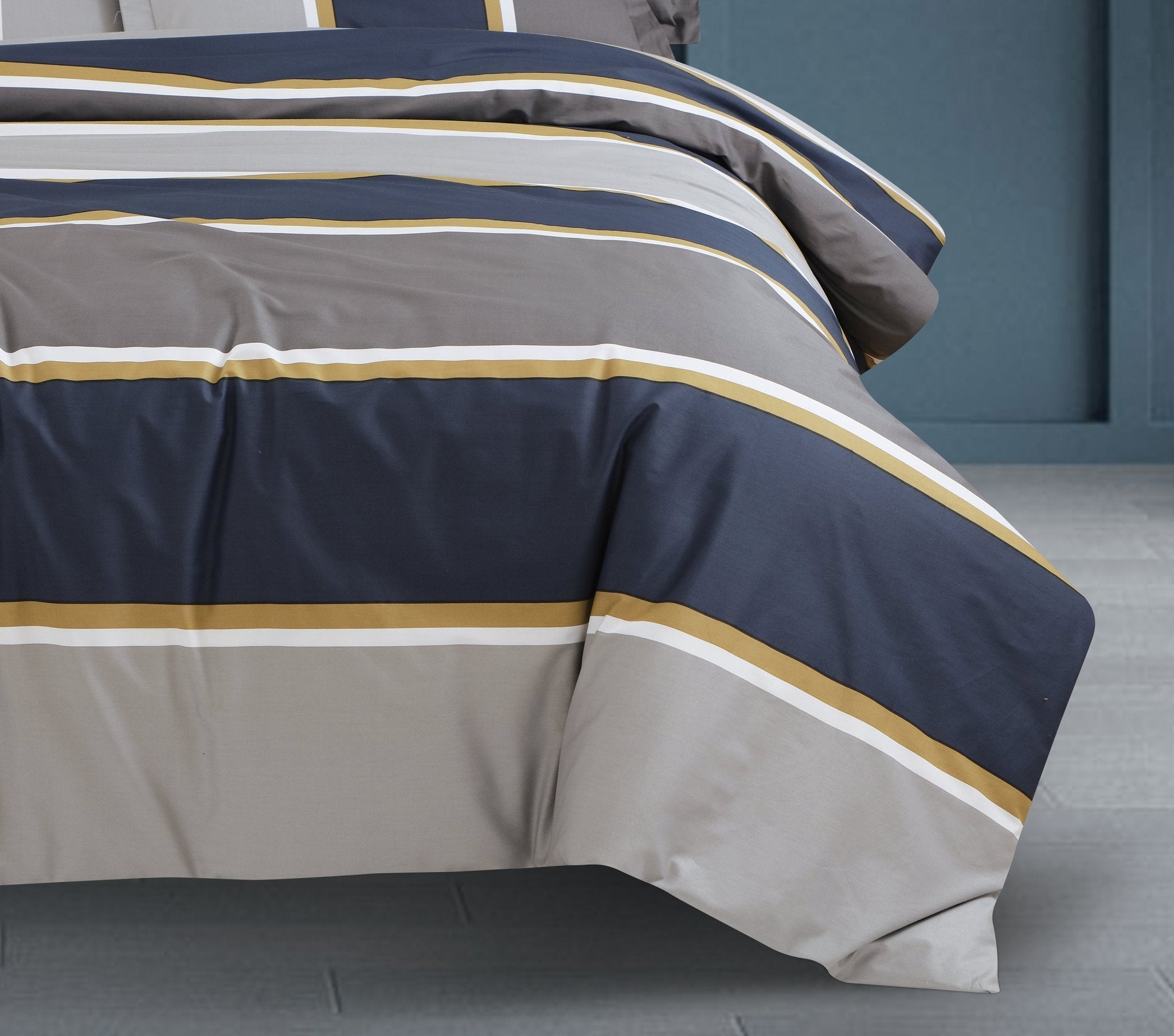 Malako Sion 500TC Egyptian Cotton Blue Geometrical King Size Bedding Set - MALAKO