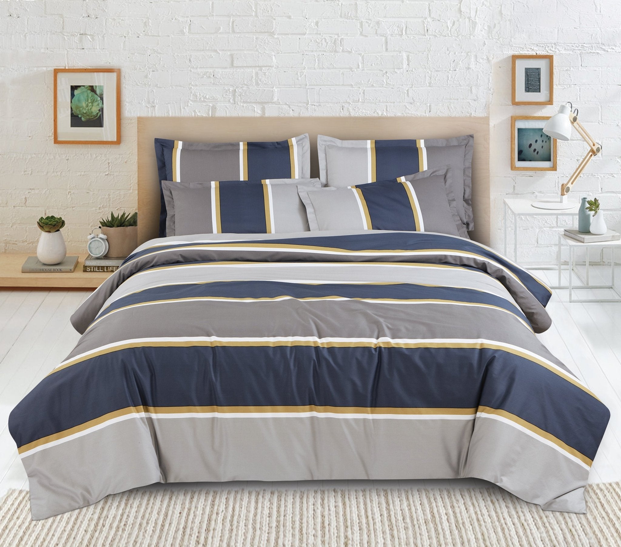 Malako Sion 500TC Egyptian Cotton Blue Geometrical King Size Bedding Set - MALAKO