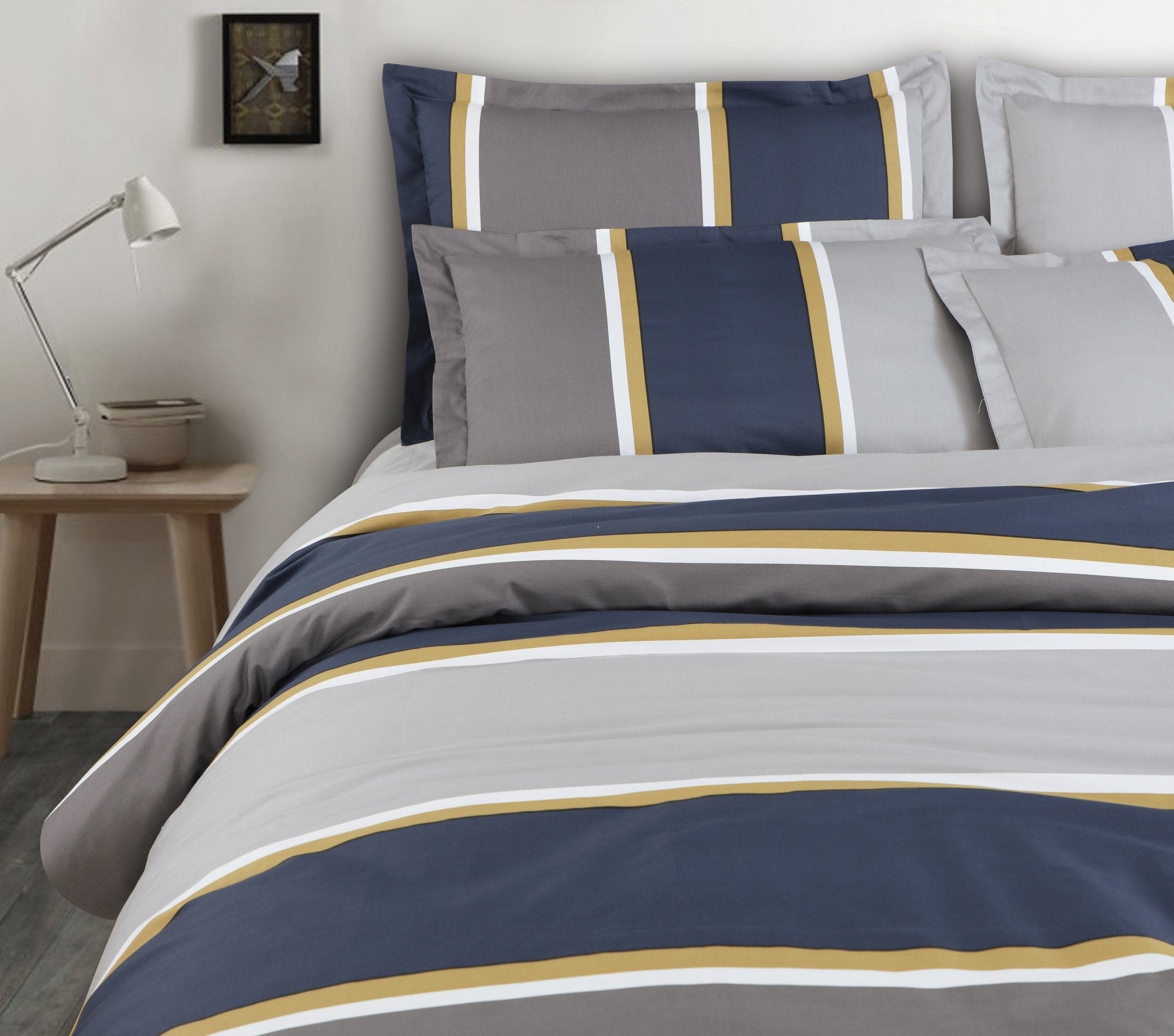 Malako Sion 500TC Egyptian Cotton Blue Geometrical King Size Bedding Set - MALAKO