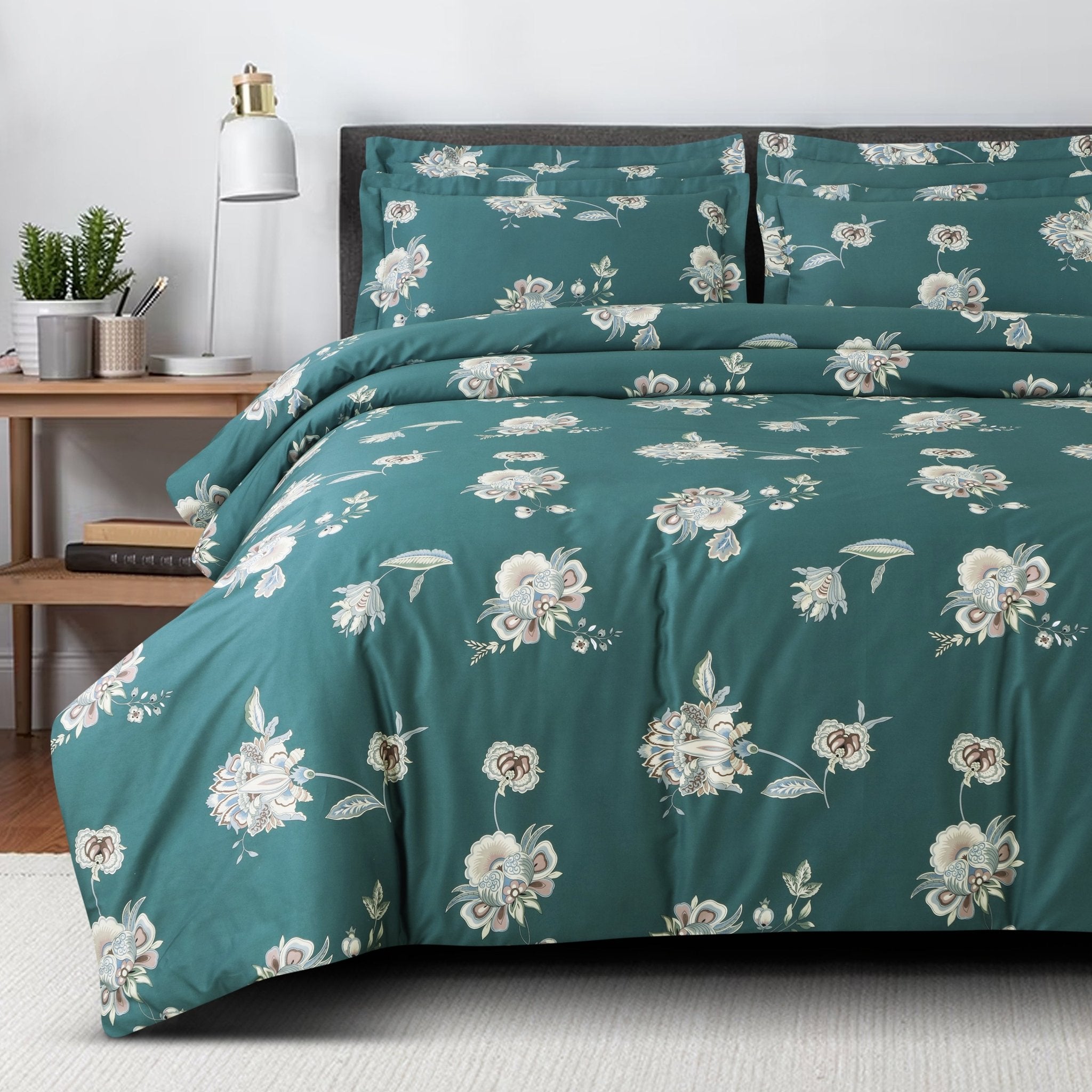 Malako Sion 500TC Egyptian Cotton Green Botanic King Size Bedding Set - MALAKO