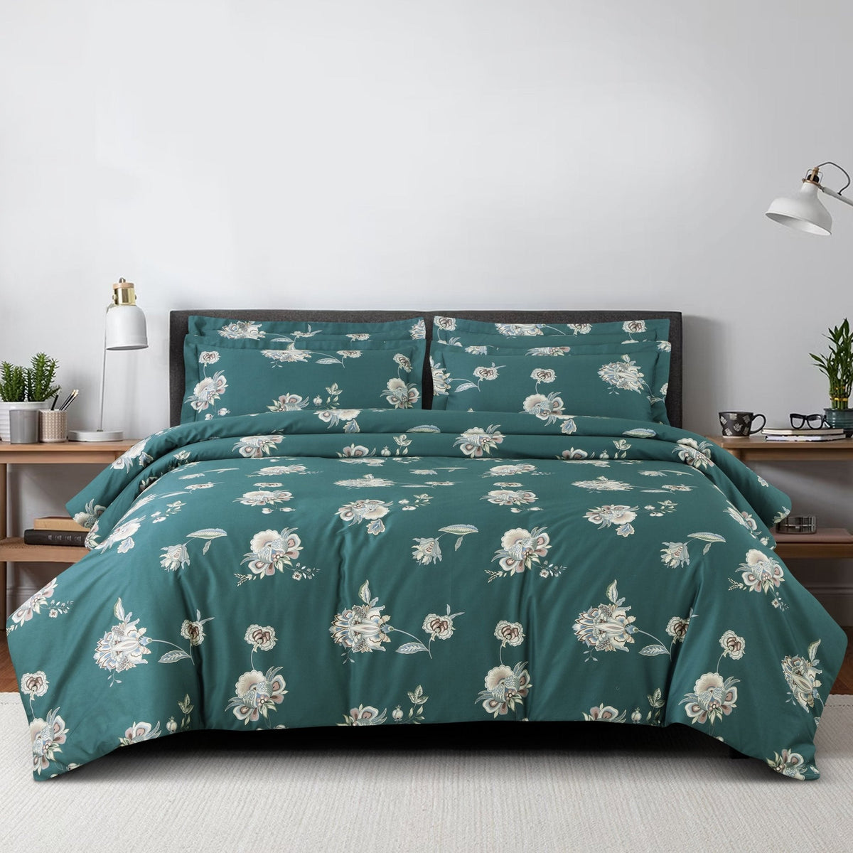 Malako Sion 500TC Egyptian Cotton Green Botanic King Size Bedding Set - MALAKO