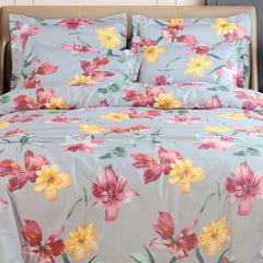 Malako Sion 500TC Egyptian Cotton Grey Floral King Size Bedding Set - MALAKO