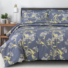 Malako Sion 500TC Egyptian Cotton Grey & Yellow Botanic King Size Bedding Set - MALAKO