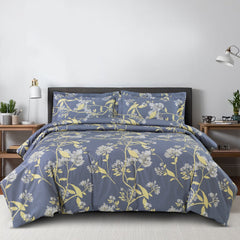 Malako Sion 500TC Egyptian Cotton Grey & Yellow Botanic King Size Bedding Set - MALAKO