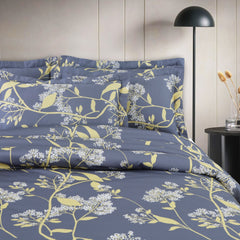 Malako Sion 500TC Egyptian Cotton Grey & Yellow Botanic King Size Bedding Set - MALAKO