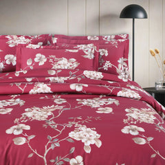 Malako Sion 500TC Egyptian Cotton Red Botanic King Size Bedding Set - MALAKO