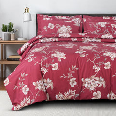 Malako Sion 500TC Egyptian Cotton Red Botanic King Size Bedding Set - MALAKO