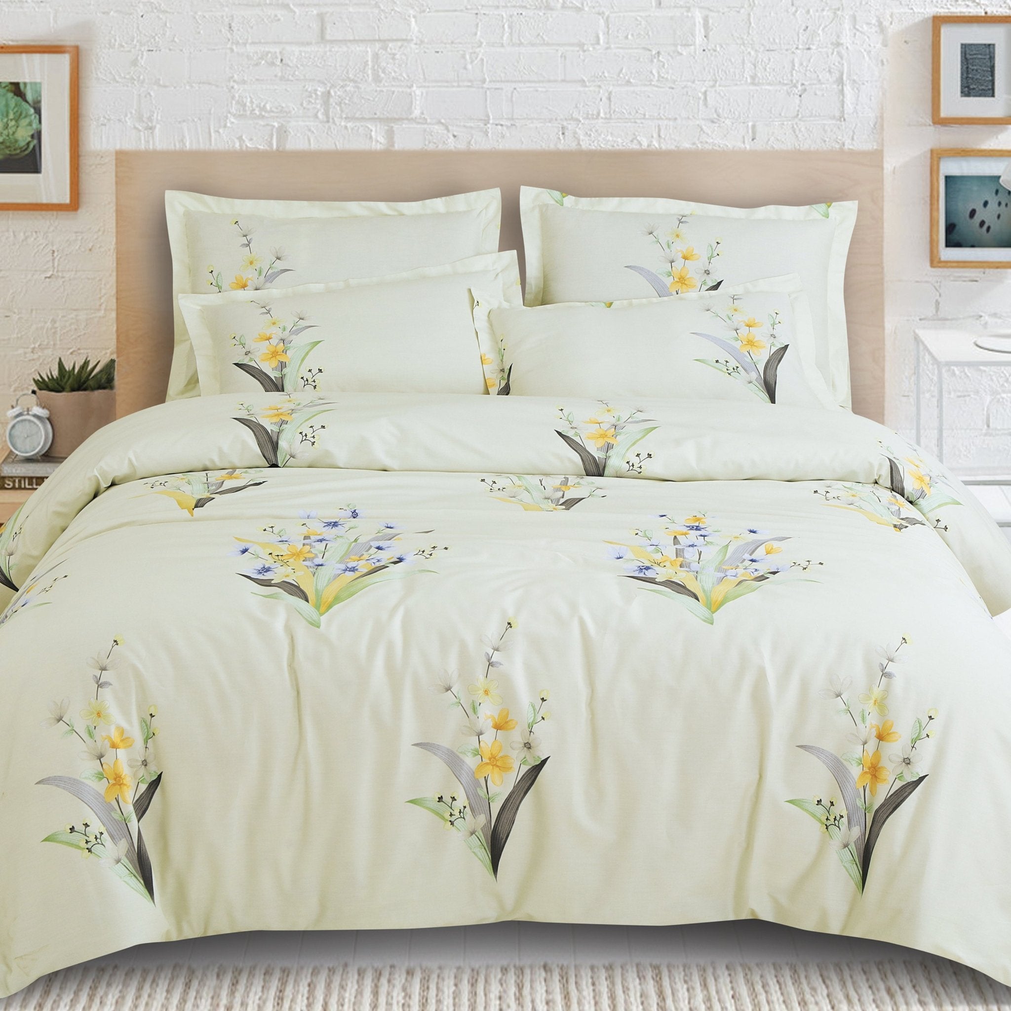 Malako Sion 500TC Egyptian Cotton Tea Green Botanic King Size Bedding Set - MALAKO