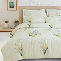 Malako Sion 500TC Egyptian Cotton Tea Green Botanic King Size Bedding Set - MALAKO