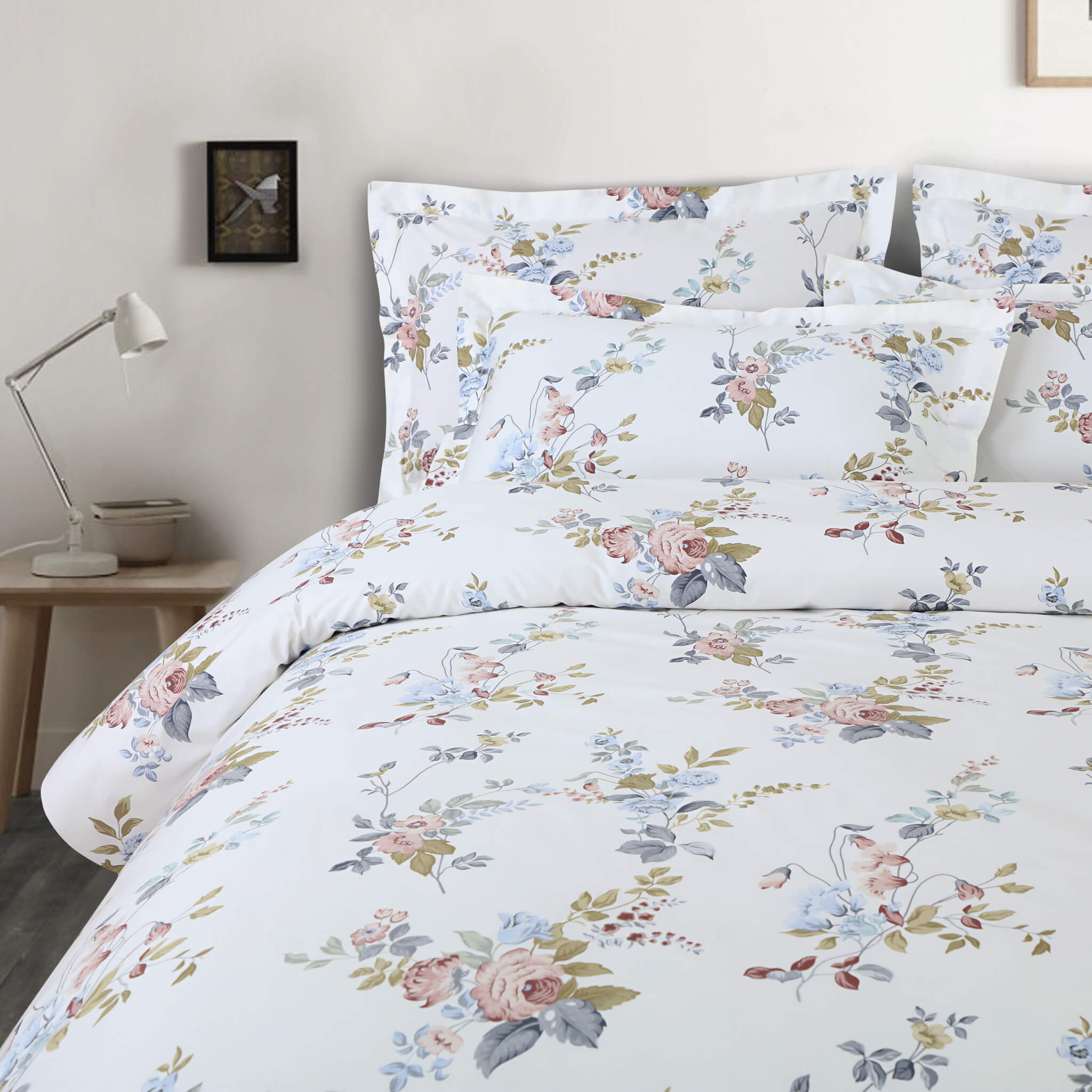 Malako Sion 500TC Egyptian Cotton White Floral King Size Bedding Set - MALAKO