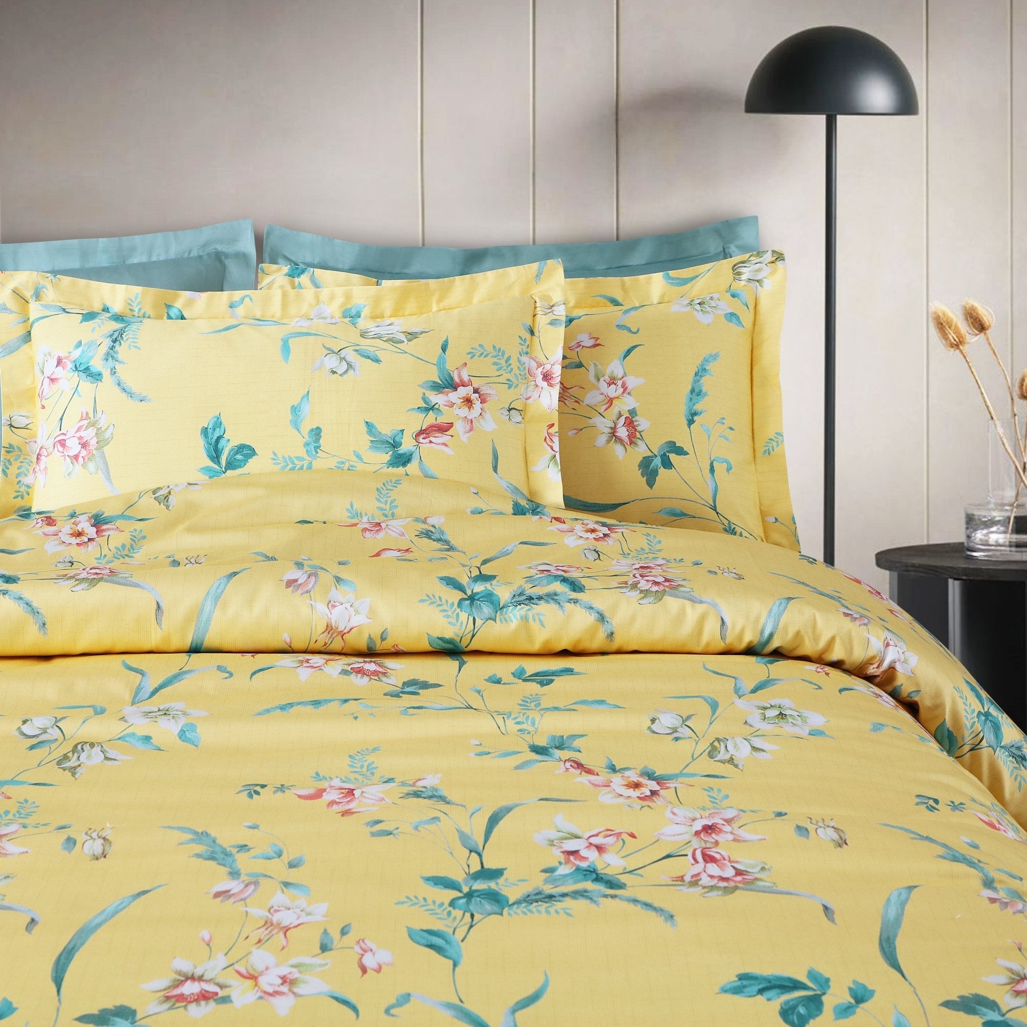 Malako Sion 500TC Egyptian Cotton Yellow Floral King Size Bedding Set - MALAKO