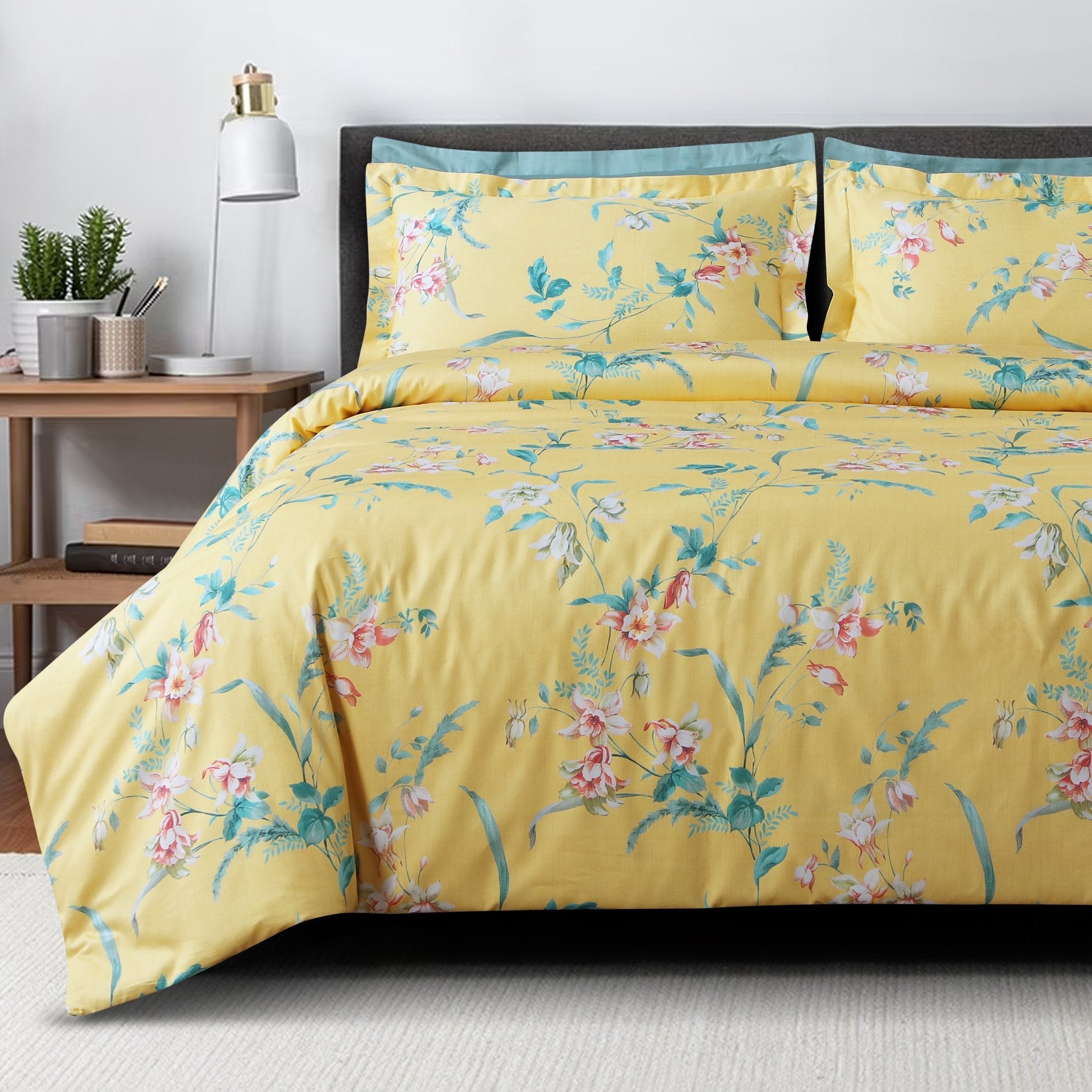 Malako Sion 500TC Egyptian Cotton Yellow Floral King Size Bedding Set - MALAKO