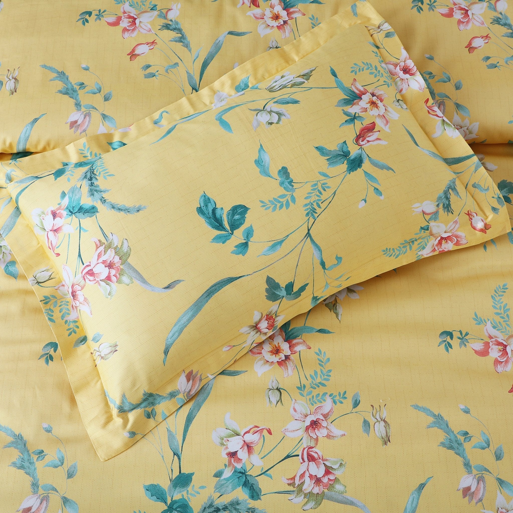 Malako Sion 500TC Egyptian Cotton Yellow Floral King Size Bedding Set - MALAKO