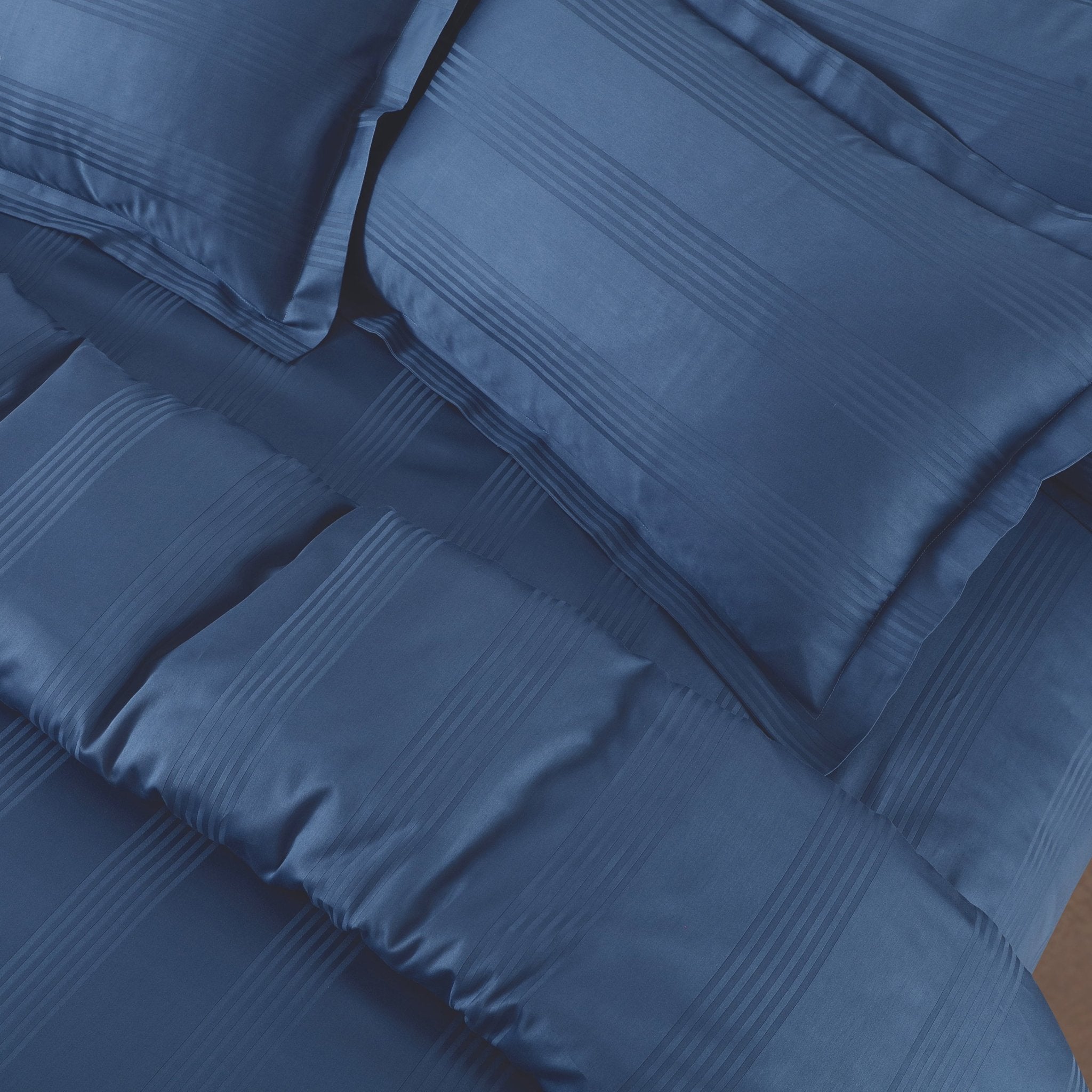 Malako Turin Jacquard Blue Stripes 500TC 100% Cotton King Size 6 Piece Comforter Set - MALAKO