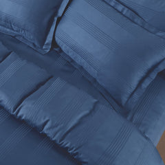 Malako Turin Jacquard Blue Stripes 500TC 100% Cotton King Size 6 Piece Comforter Set - MALAKO