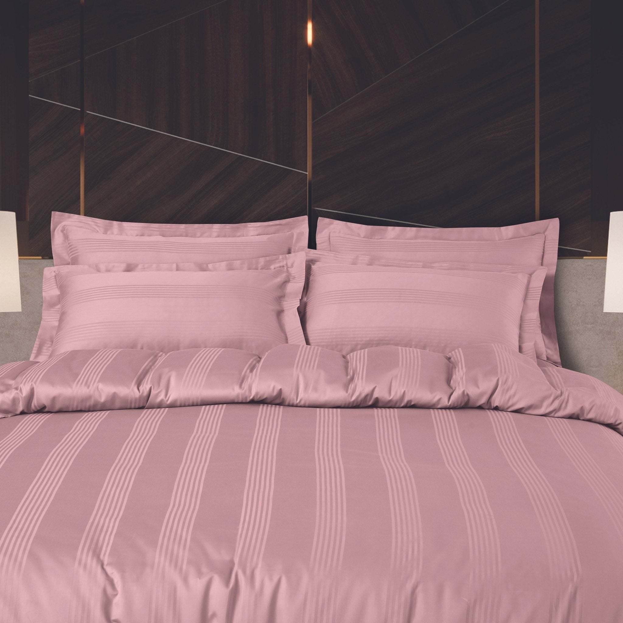 Malako Turin Jacquard Blush Pink Stripes 500 TC 100% Cotton King Size 7 Piece Duvet Cover Set - MALAKO