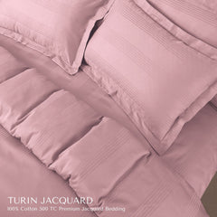 Malako Turin Jacquard Blush Pink Stripes 500 TC 100% Cotton King Size Bed Sheet with 2 Pillow Covers - MALAKO